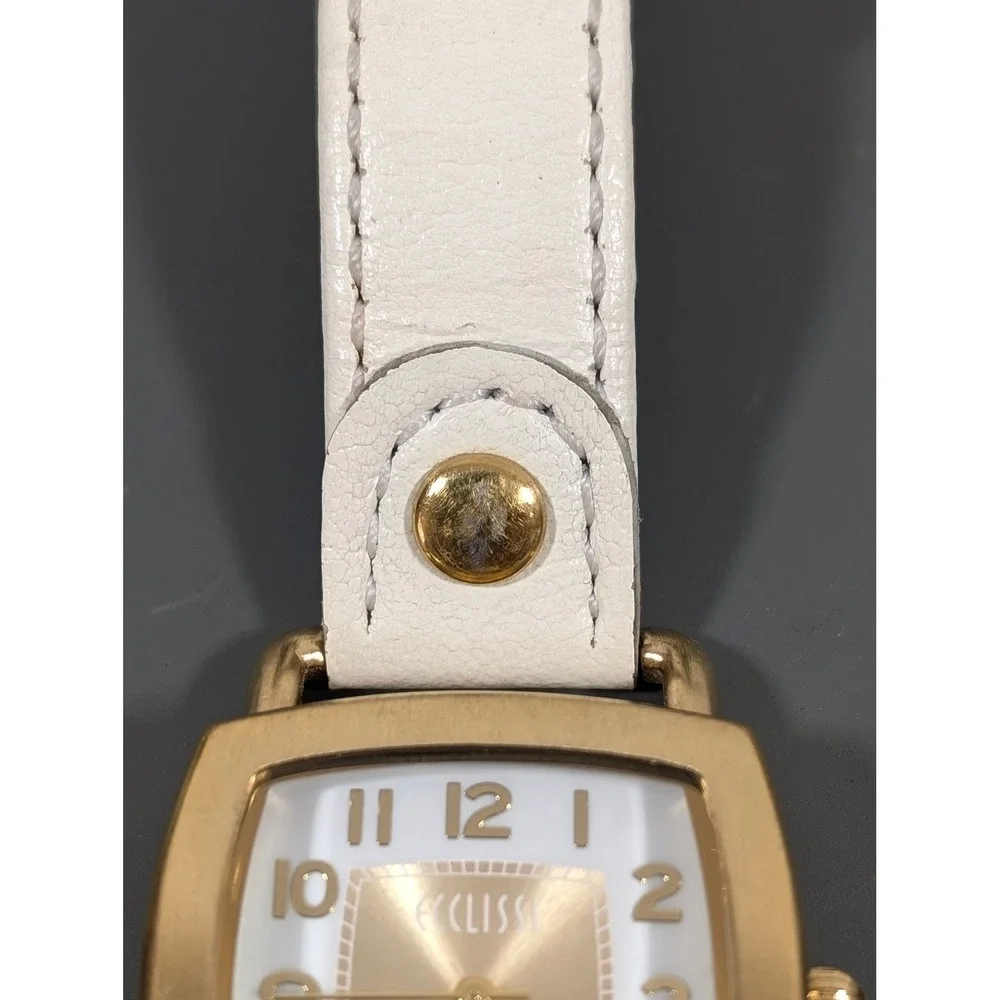 Ecclissi Womens White Leather Watch Gold Tone Square Minimalist‎ 7